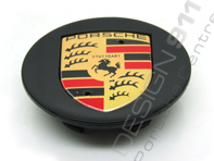 Wheel Cap "Large Crest" Black with gold crest for Porsche